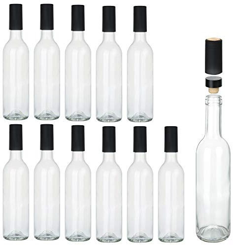 12 Pack 12oz Glass Bottles with Cork Lids, 375 ml Empty Wine Bottles