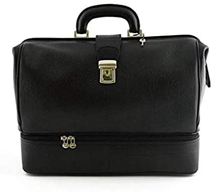 VICTOR LINE SRL Borsa Medico/Dottore Unisex In Vera Pelle 100%, Doppio Fondo Colore Nero - Made In Italy - Artigiani Toscani 34 X 16 X 28