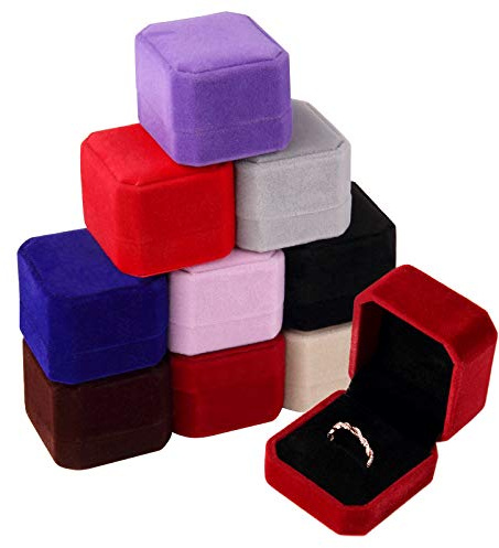 Lamoutor 9Pcs Velvet Ring Box Earring Box Jewelry Gift Box Assorted Color