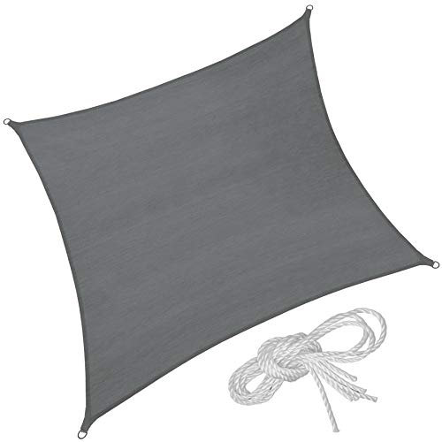 tectake® Tenda a Vela Solare Quadrata, Protezione Raggi UV 50+, Telo Ombreggiante Giardino, Tenda Parasole Terrazzo, Vela Ombreggiante Esterno - Grigio, 4 x 4 m