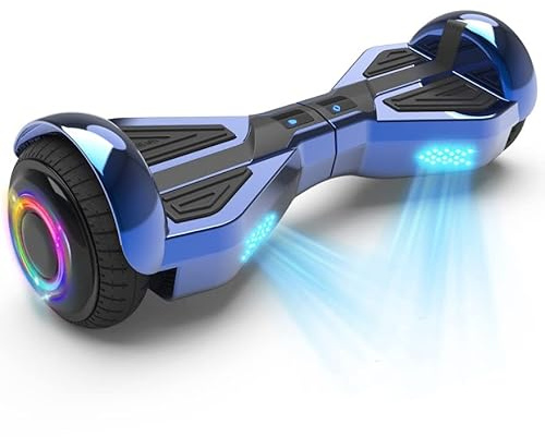 Starship Electric Hoverboard with Bluetooth Speaker, Chrome Color Self Balancing Scooters with Science Fiction Design and 6.5 inch LED Wheels (Chrome Blue)