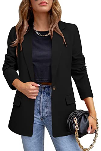 CRAZY GRID Womens Casual Blazer Long Sleeve Business Suit Jacket Open Front Button Work Office Blazer Jacket Fashion Dressy Ladies Blazer Black Size X-Large