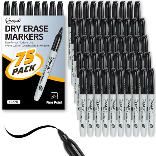 Dry Erase Markers Bulk, Fine Tip, 75 Pack Black Whit Board Dry Erase Markers, Low-odor, School Home & Office Suppllies