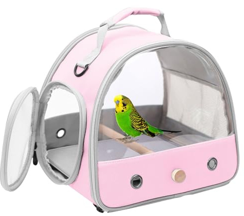 Interfashioner® Trasportino per uccelli, portatile, per pappagalli, parrocchetti, pappagallini, piccoli uccelli, con tappetino morbido e posatoio in legno (rosa)