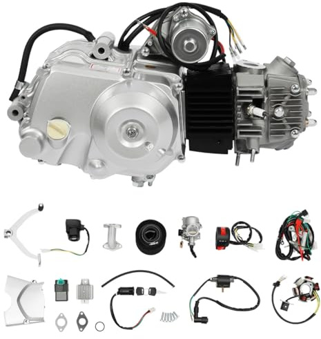 125CC 4 Takt ATV Motor Kart-Einzylindermotor Liegend, Luftgekühlter Elektrostarter, CDI-Zündung, 3-Gang vorwärts mit Rückwärtsgang, inkl. Verkabelung + Luftfilter + Kettenkasten