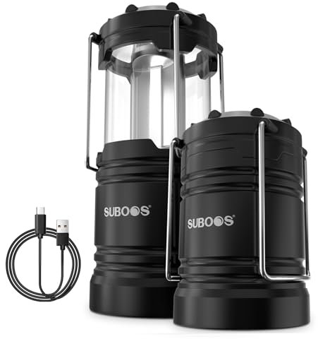 SUBOOS Rechargeable Camping Lanterns – Solar & Battery Powered Camping Light Lamp, Magnetic Base, Hanging Hook for Tent, Camp Accessories Portable for Emergency, Power Cuts