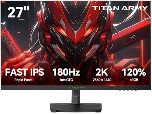 TITAN ARMY Monitor Gaming 27 Pulgadas, Fast IPS 180Hz, 2K QHD 2560 x 1440p Vertical Monitor, 1ms GTG, HDR10 120% sRGB, 144Hz FreeSync & G-Sync Computer Monitor, VESA 100 * 100, DP, HDMI, P27GR