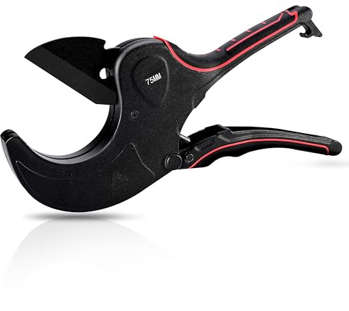 PVC Pipe Cutter Tool, Heavy-Duty PVC Pipe Cutter 3 Inch, 75mm Plastic Pipe Cutter with SK5 Blade and Aluminum Alloy Body, Ratcheting Pipe Cutter and PVC Cutters for PEX, PPR, Hoses and Plumbing Pipes
