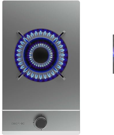 Cecotec Plaque de Gaz Butane et Naturel 1 Feu Bolero Squad G 1200S Inox. 3500 W, Acier Inox, Grilles Individuelles en Fonte, Brûleur WOK Triple Couronne, Allumage Électrique, Système de Sécurité