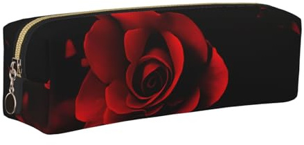 KAPPTYY Red Rose Printing School Leather Pencil Case with Zipper,Cute Pen Pouch for Boys Girls,Back to School' Supplies