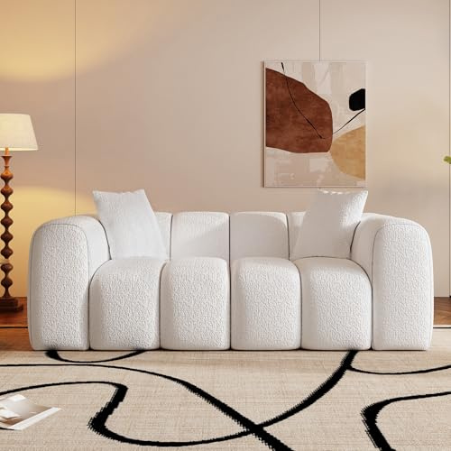 WHGBJA 70 Modern Chenille Fabric Sofa Couch – One-Piece Memory Foam 3-Seater Sofa with Rounded Arms, Soft & Cozy Upholstery for Living Room (White)