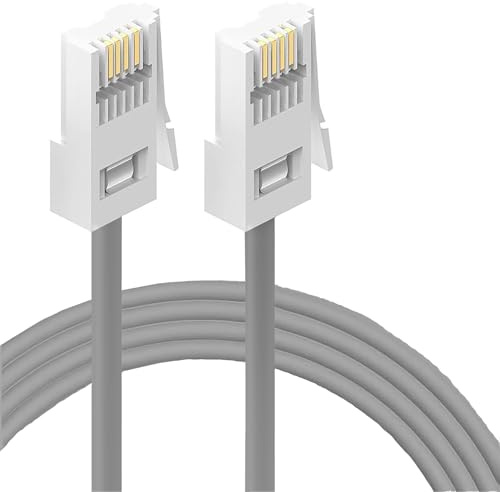 HAWAKA BT Telephone Cable, Male to Male Telephone Wire, BT Socket to Modem, Fax Machine, 6P4C Plug Landline Phones Cable for Home & Office (Grey, 15M-1PC)
