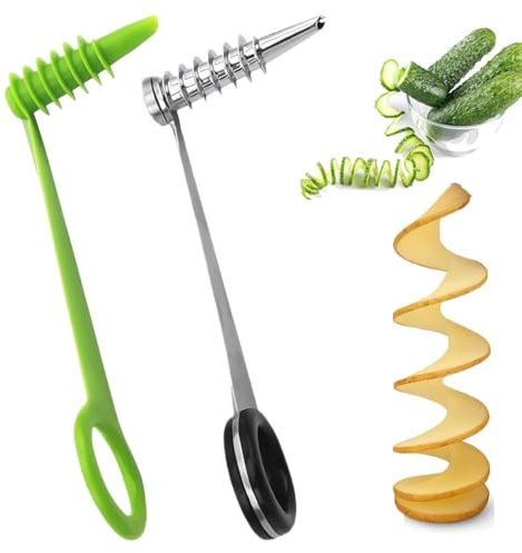 2 Pezzi Taglia Verdure a Spirale, Affettatrice a Spirale, Spiralizzatore per Patate, per Patate, Carote, Cetrioli, Ideale per Cucina, Barbecue, Picnic