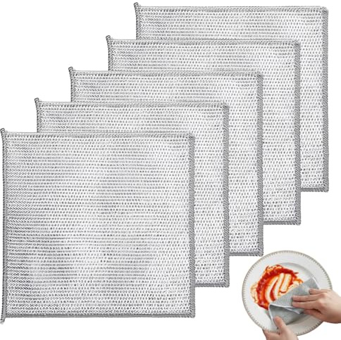 YIPFEN 5 Pezzi Panni Multiuso per Canovaccio in Filo Metallico Antigraffio, Panni Cucina, Panno Metallici per Cucina Doppio Strato, Strofinacci in Filo di Acciaioa, Panni per Pulizia Riutilizzabili