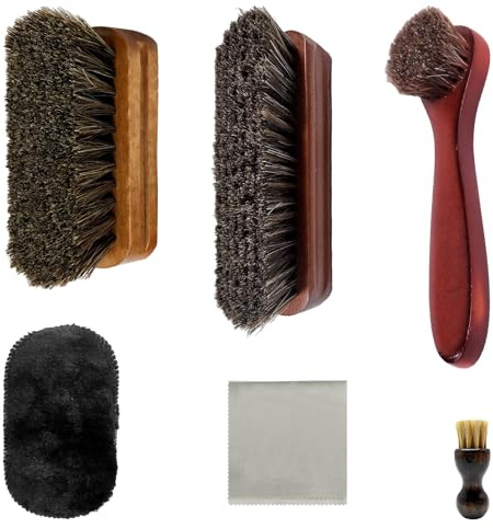 6Pcs Universal Shoes Brush Set, Soft Horsehair Brushes for Suede Leather
