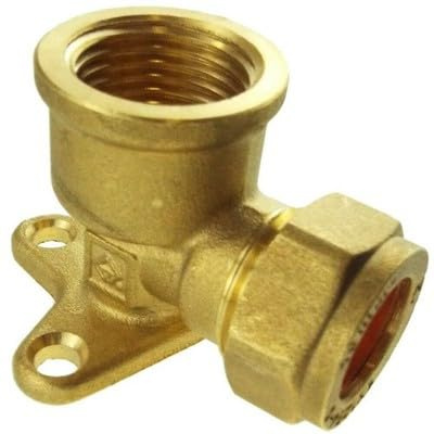 15mm Copper Pipe Wall Plate Elbow - Compression Fitting - 1/2 Inch BSP Female Thread - Brass Wall Mount Plate - Plumbing Heating Water Supply - Secure Wall Fixing Point - Professional DIY Use