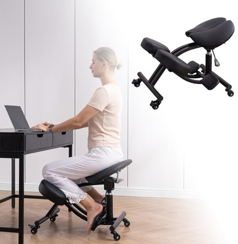 Silla ergonómica de rodillas con taburete hidráulico ajustable, soporta la mejora de la postura para la oficina y el hogar