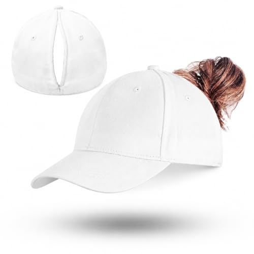 FARYODI Gorra de cola de caballo para mujer, trenzas magnéticas, gorra de verano para mujer con moño alto desordenado, gorra de béisbol ajustable unisex para cola de caballo y moño, Blanco, Talla