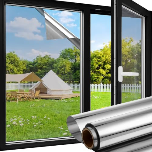 aboveBED Pellicola Specchio per Vetri Finestre 44.5 x 400 cm Argento, Pellicola Privacy Adesiva Leggera, Anti Sole e Calore, Anti UV, Vista Chiara, Interno Esterno