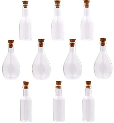 10 Pieces cork Glass vial pendant Mini Glass Bottle with Cork Cute Jars Wishing bottle Charms (3C+3D+4E)