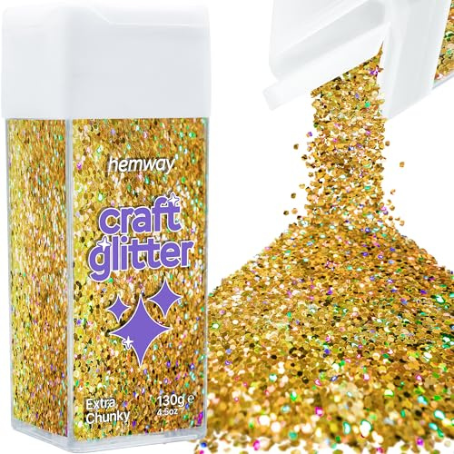 Hemway Craft Glitter Shaker Gold Holographic 130g Extra Chunky | for Resin & Epoxy Crafts, Christmas Art Supplies, Nail, Body, Face, Eye, Festival, Crafting, Slime, Sparkle