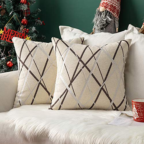 MIULEE Weihnachten Kissenbezug Dekorative Chenille Geometrisch Moderne Dekokissen Kissenbezüge Kissenhülle Zierkissen Sofakissen Für Sofa Wohnzimmer Schlafzimmer 2er Set 50x50 cm Milchig Weiß