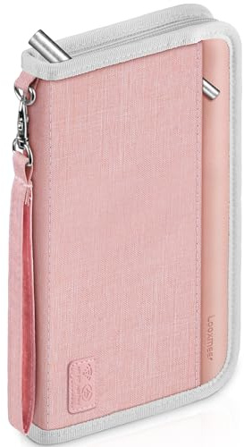 Looxmeer Portadocumentos para Viaje, Cartera de Pasaporte Familiar con RFID, Funda Pasaporte Grande para Hombre y Mujer, Organizador de Documentos Billetes Avión Tarjetas, Rosa
