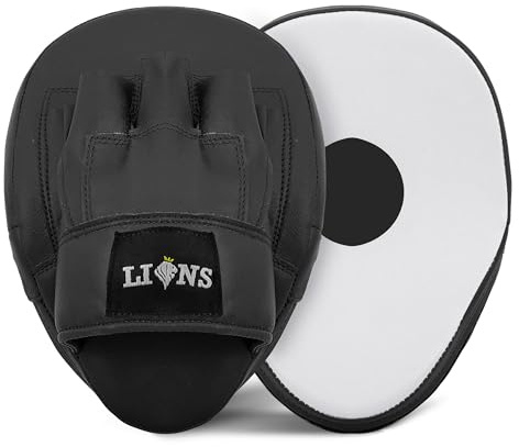 Lions Curved Focus Pads Hook & Jabs Gloves Punch Bag Mitts Boxing MMA Kick Training (Stone White)