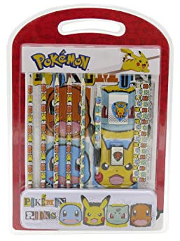 Pokemon-set för brevpapper, skrivmaterial, fodral, ritpaket, skolmaterial, pennor, pickachu, flerfärgad, officiell produkt (CyP-varumärken)