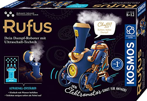 KOSMOS 621131 Rufus - Dein Dampf-Roboter, 3 Modi: Roboter, Zug, dampfende Steampunk-Maschine, mit Ultraschall-Technik, Roboter-Spielzeug für Kinder ab 8-12 Jahre, Bausatz, Experimentierkasten, Mint