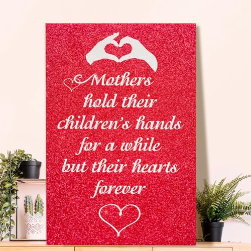 Gigio Store Wall Stickers for Mother, Screen Print on Red Panel with Glitter Paint for Home, Kitchen, Bedroom, Living Room Mother's Day Gift Ideas