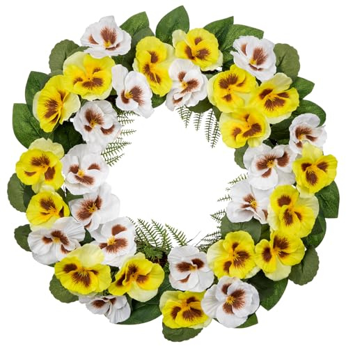 Arborus Ghirlanda primaverile per porta d'ingresso, 40,6 cm, colore bianco, artificiale, per primavera ed estate, ghirlanda floreale in finta seta con foglie verdi, per decorazione della cucina