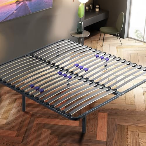 SAMPUR Confort LIT - Sommier 140x190 cm avec 7 Pieds | Lit avec Sommier à Lattes pour Adulte | 2x18 Lattes Dont 6 réglables | Résistant et Confortable | Montage Rapide et Facile