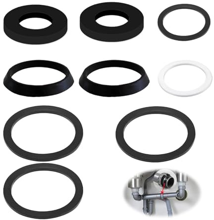 HAFRILY 9 PCS Dichtung Waschbecken Ablauf Siphon Dichtung Set für 40mm Kieselgel Küche Waschbecken Flachdichtung 1x 1/2 in Siphon Dichtung 6x Flachdichtung und 2x Keildichtungen Zubehör