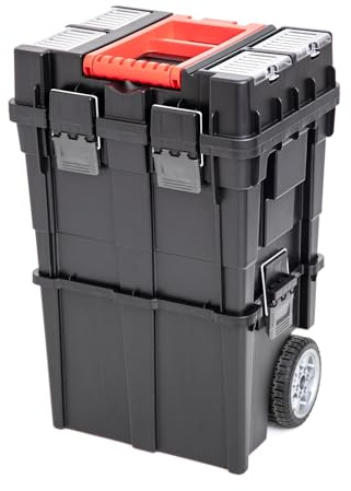 Caja Herramientas Vacía Con Ruedas | Cuatro Organizadores | Diseño Compacto Y Desmontable | Fabricada En Policarbonato | Resistente a Golpes Y Desgaste | Bandeja Incorporada | Medidas 64 x 35 x 45 cm