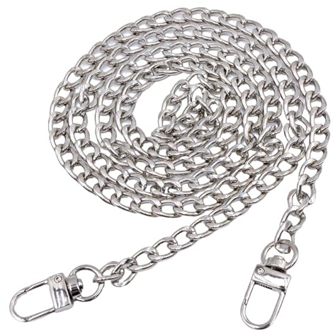 pangutheos Cadenas para Bolsos, 120cm Metal Correas de Hombro, Correas de Cadenas de Bolsos con Hebillas Giratorias para Cadena de Reemplazo de Bolsos para Carteras y Bolsos de Hombro(Plata)