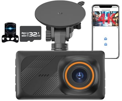 iuscacey 4K+2K Dash Cam - 3 IPS Screen,Super Night Vision, Wi-Fi, Loop Recording, G-Sensor, Parking Monitor, WDR, 6-Glass Lens, 2.0 Aperture,Free 32G card