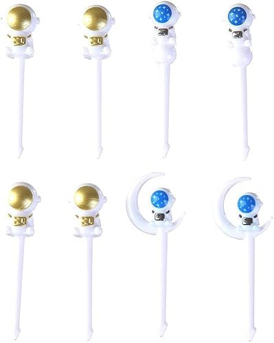 8 Pcs Astronaut Fruit Fork for Kids, Fun Bento Picks Fruit Food Toothpicks Cocktail Picks Dining Bar Tools