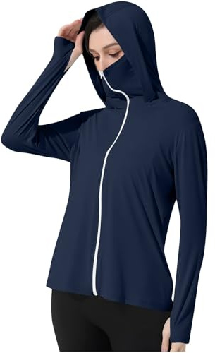 Mrat Women's UPF 50+ UV Sun Protection Hoodie Thumb Hole Mask Cooling Summer Quick Dry UPF Jacket Long Sleeve Zip Lightweight Athletic Tops Rash Guard Shirts Running Fishing 8 10 12 14 16