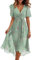 Robe de Plage Soiree Cocktail Femme D'été Fleurie Midi 2025 Robe Manches Courtes Chemise Femme Chic et élégante Mi Longue Dames Ensemble Printemps d'été Enceinte Chemise Ceremonie (Mint Green,Small)