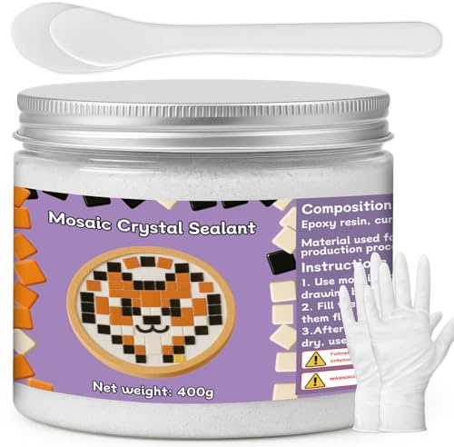 1DFAUL Malta di cristallo a mosaico da 400 g per fai da te, strumento per piastrelle a mosaico, alto contrasto di colore, stuccatura diretta, adatta per mosaico, progetti fai da te (bianco)