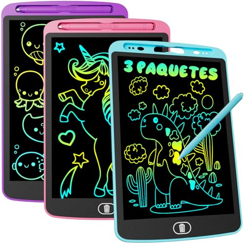 3 Packs Pizarra de Escritura LCD de 10 Pulgadas, Electight Colorida Pizarra Tableta Electrónica Gráfica Pizarra Infantil, Juguete Educativo, Adecuado para Niños de 3-10 Años Cumpleaños