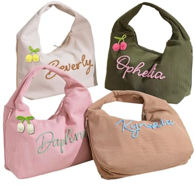Bolso Mano Personalizado Pana For Dama Honor Con Cremallera, Bolso Personalizada Con Nombre Chenilla 3D, Organizador Tote Hombro Suave For Computadora Portátil, Libros, Artículos Esenciales Viaje