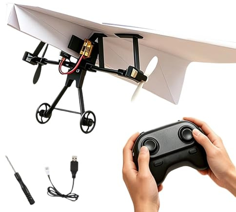 Generisk RC Paper Airplane Motorkit, elektriskt fjärrstyrande flygplan | Utomhusflygplan barn med gyro och två propellrar – STEM leksak för pojkar, camping födelsedag semester trädgård