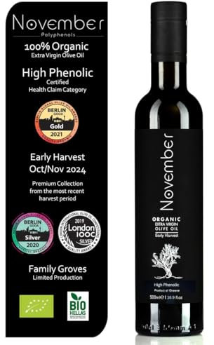 November Polyphenols organic olive oil - Early harvest - Fresh harvest - Bio - Premium extra virgin - Cold extracted - High Phenolic EVOO - Greek - 500 ml