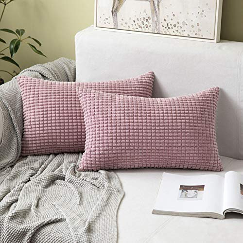 MIULEE Kissenbezug 30x50 Rosa Lila Sofakissen Kordsamt Kissenbezüge Rechteckig Cord Dekokissen Kissenhülle Dekorativ Couchkissen Bezug Weich für Wohnzimmer Schlafzimmer 12x20 Inch 2er Set