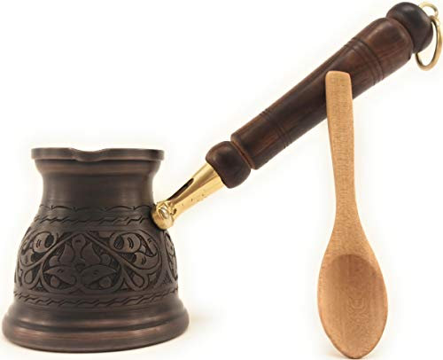 DEDE Copper - IST Series (Medium-9.6 fl.oz) Thickest Solid Copper Engraved Turkish Greek Arabic Coffee Pot, Stovetop Coffee Maker, Cezve, Jezve, Jazva, Jazzve, Ibrik, Briki (Antique)