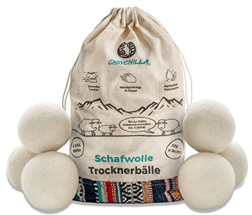 Chinchilla® Balles de séchage en laine de mouton - Sèche-linge durable pour un linge doux et moelleux - Sans plastique et durable