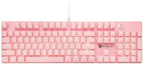 Qisan Mekanisk speltangentbord, kabelanslutet tangentbord, LED-bakgrundsbelysning, rosa, 104 tangenter, amerikansk layout, speltangentbord med avtagbar, röd omkopplare