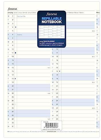 FILOFAX Kalenderinlägg A4 Notebook månadsplanerare 2024